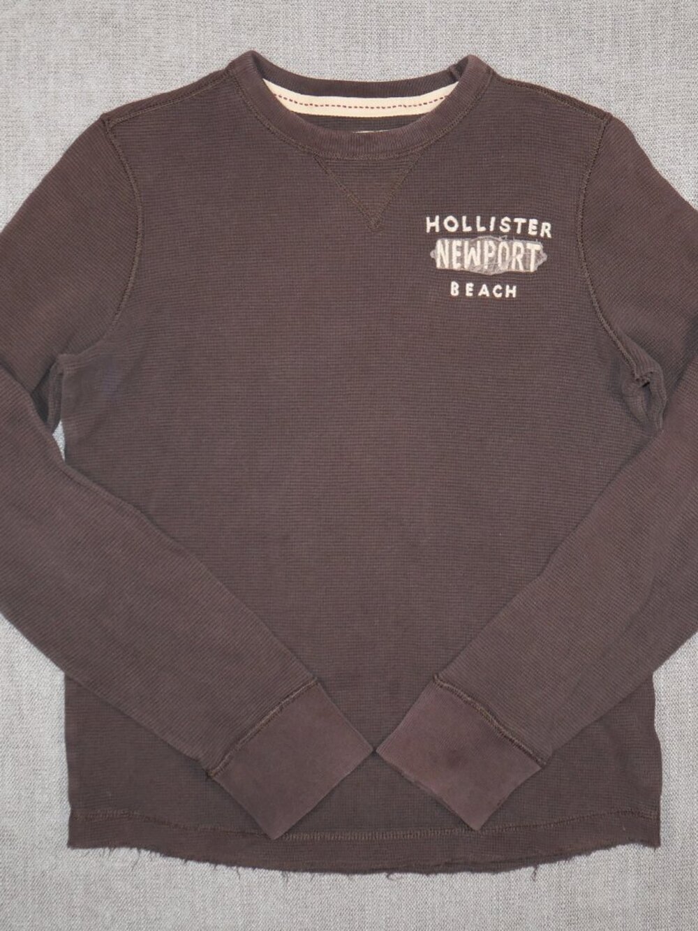 Vtg. Hollister Mens Medium Brown Waffle Knit Thermal Crewneck Pullover Sweater